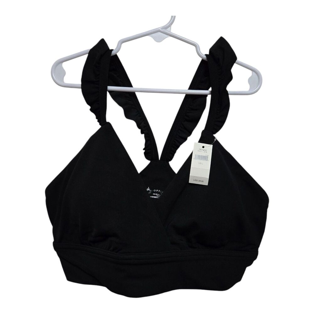 Aerie Bralette Real Me Black Size Large Ruffles Racerback Medium Support NEW